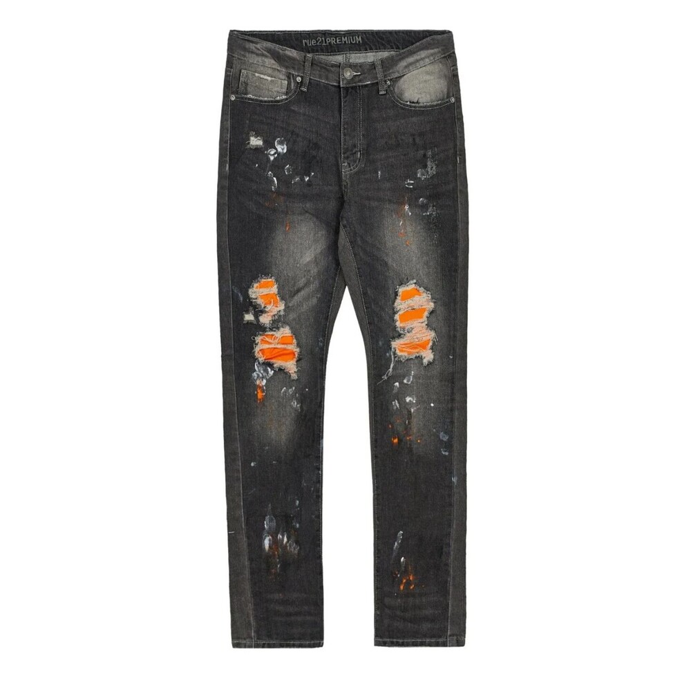 Rue21 Gray Dark Washed Paint Splatter Patched Distressed Skinny Jeans 40x32